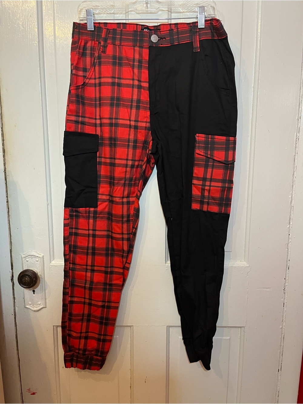 Almost Famous Red Plaid & Black Cargo Pants